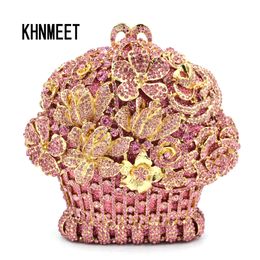 Evening Bags Luxury Designer Pink Flower Clutch Crystal Party Wedding Handbags Gold Silver Diamond Women's Clutch Evening bag 599 230424