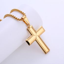 Vergoldeter Edelstahl-Flachkreuz-Halsketten-Anhänger für Herren-Frauen-Mädchen-Jungen-Weihnachtsgeschenke .holiday Gifts.free Rolo Chain 3mm 24inch