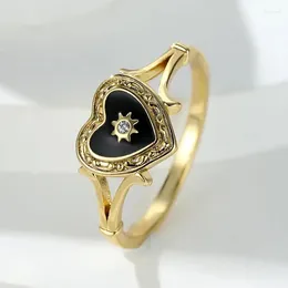 Wedding Rings Huitan Black Heart Enamel With Shiny Sun Design For Women Party Statement Female Accessories Jewelry