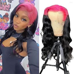 Pink Roots Two Tone Black Long Wavy Synthetic Lace Front For Women Ombre Color Body Wave Heat Fiber Hair Cosplay