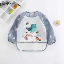 Bibs Burp Cloths 1Pcs Waterproof Eating Smock Infant Toddler Baby Cartoon Long Sleeve Art Apron Animal Smock Soft Baby Bib Burp ClothesL231125