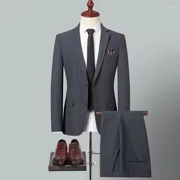 Men's Suits Suit Men Business Fashion Casual Comfort Striped Korean Man Groom Wedding Light Two-piece