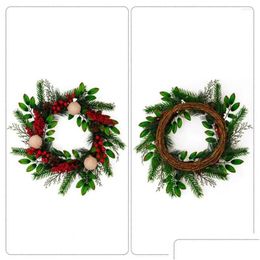 Decorative Flowers Wreaths Home Decor Wreath Festive Christmas With Pinecones Berries Ornaments 18.5 Inch Door Window Mantle For Front Dh2Er
