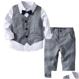 Suits Boys Kids Clothes Toddler Formal Suit Childrens Wear Grey Vest Shirt Trousers Outfit Baby Clothes1 Drop Delivery Maternity Cloth Dhybc