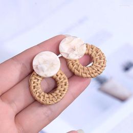 Dangle Earrings Trendy Handmade Round Hollow Rattan Knit Drop For Women Boho Leopard Acrylic Hanging Earring Statement Party Jewellery