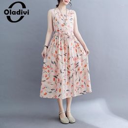 Casual Dresses Fashion Women Sleeveless Cotton Linen Midi Dress 2023 Summer Loose Vintage Ladies Oversized Clothing 8729