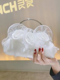 Evening Bags Flower Petal Clutch Bridal Handbag Evening Bag Satin Rose Elegant Purse For Bridesmaid Wedding Party Formal White Handle Bag 230425