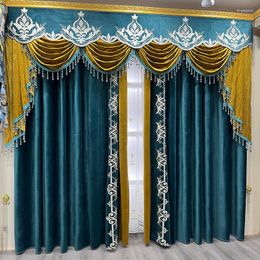 Curtain European Classical Luxury Window Curtains For Living Room Bedroom Dark Green Velvet Blackout Villa French Custom Cortinas