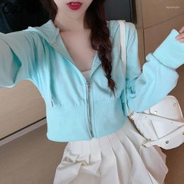 Women's Hoodies Zip Up For Women Cropped Long Sleeve Spring Outerwear Preppy Korean Fashion Stylish Tender Solid College Casual Clothing