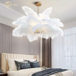 Chandeliers Nordic Feather Lighting Modern Luxury Metal White Pendant Hanging Lamp Bedroom Living Room Villa Lustre Lights