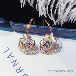 Dangle Chandelier Dangle Chandelier Zircon Flower Earrings For Women Exquisite Gold Color Rose Crystal Drop Jewelry