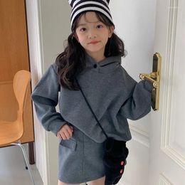 Clothing Sets 2023 Autumn Casual Knitting Set: Two Piece Fashion Set For Big Girls' Sports Half Skirt And Hooded Coat 5-42