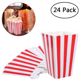 Gift Wrap Popcorn Boxes Holder Paper Box Striped White And Red For Movie Theatre Containers 24pcs