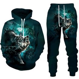 Men and Women 3D Printed Forest Wolf Style Casual Clothing Wolf Fashion Sweatshirt Hoodies and Trousers Exercise Suit 008