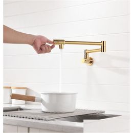 Kitchen Faucets Ship Wall Mounted Classic Traditional Solid Brass Pot Filler Faucet Tap Double Joint Spout Gold Pvd Single Cold Water Dhput