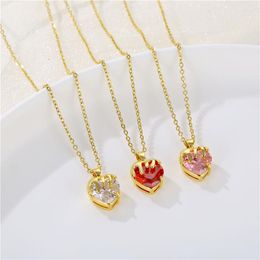 Pendant Necklaces Minar Romantic White Red CZ Zircon Crystal Heart For Women 18K Gold Plated Titanium Steel Chokers Necklace