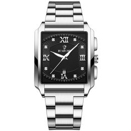 Men Automatic Super Luminous Square Roman Numerals Watch Stainless Steel Wristwatch Rubber Strap Ceramic Ring Mens Watches