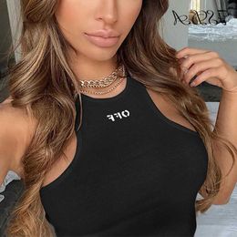 FSDA Summer 2023 White Women Crop Top Embroidery Sexy Off Shoulder Black Tank Top Casual Sleeveless Backless Top Shirts