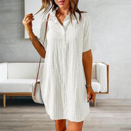 Casual Dresses Solid For Women 2023 Wedding Guest Button Short Sleeve Simple Shirt Summer Dress Elegant