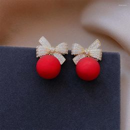 Stud Earrings 2023 Korean Exquisite Bow For Women Imitation Pearl Rhinestone Temperament Jewelry Part Gift