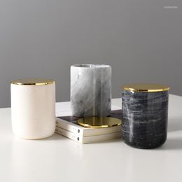 Storage Bottles Nordic Natural Marble Gold Cover Pen Holder Tank Candle Cup Home Decoration Candlestick