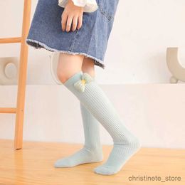 Kids Socks Princess kids girl bowknot over the knee high socks Contrast color cartoon bow Skin-friendly stripe baby child long socks R231125