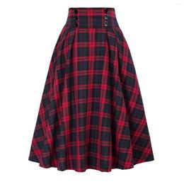 Skirts Women Fashion Casual Plaid SkirtWith Pockets Vintage High Waist Pleated Spray Skirt Denim Midi Girls Christmas