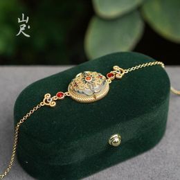 Beaded Xiyuan Natural Hetian Jade White Bracelet 925 Sterling Silver Plated 18K Genuine Jewellery Mountain Feet 230424