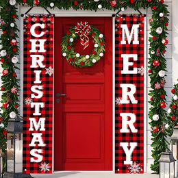 MERRY CHRISTMAS Hanging Banner Porch Sign with Pattern Christmas tree Presents Snow Banner for Home Yard Indoor Outdoor Wall Door Christmas Party Decorations