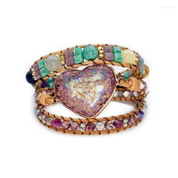 Strand Romantic Spiritual Chakra Leather Wrap Bracelets Mix Stone Heart Shape 3 Strands Bracelet Classic Jewellery Love