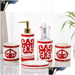 Bath Accessory Set Ceramic Bathroom Sets Decoration Accessories European Household Five-Piece Toothbrush Holder Soap Dish Drop Deliver Dhynx