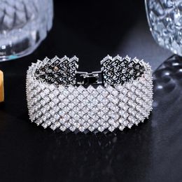 Charm Bracelets ThreeGraces Luxury Shiny Cubic Zirconia Silver Colour Big Wide Wedding Bridal Bracelet for Women Fashion Prom Dress Jewellery BR273 230425