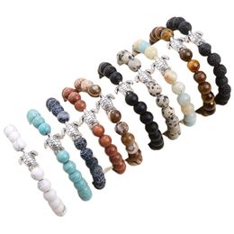 Turtle Shape Alloy Model With Gemstone Beads Bracelet Healing Natural Crystal Stone Beads Bracelet for Men and Women