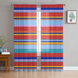 Curtain Colourful Stripes Curtains For Living Room Transparent Tulle Window Bedroom Decor Veil Drape