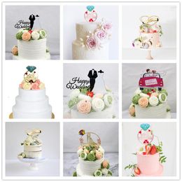 Festive Supplies Romantic Wedding Theme Cake Topper Diamond Ring Party Flags Color Printing Engagement/Confession Dessert Adorn