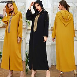 Ethnic Clothing Dubai Embroidery Long Dress Women Hooded Loose Kaftan Abaya Muslim Islamic Jilbab Robe Moroccan Gown Casual Vestidos S-2XL