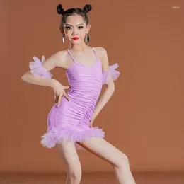 Stage Wear Samba Chacha Latin Dance Clothes Purple Dress For Girls Sleeveless Performance Dresses SL9421