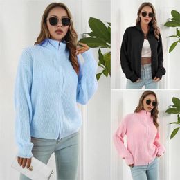 Women's Knits Zipper Sweater Jacket High Neck Loose Knit Cardigan Long Sleeved 2023 Autumn And Winter Clothing