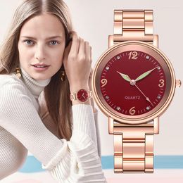 Wristwatches Luminous Wristwatch For Women Rose Gold Fashion Digital Watch Ssteel Strip Diamonds Womens Quartz Gift To Girlfriend Clock