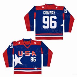 US College Hockey 96 Charlie Conway Moive Jerseys Mighty Team Blue Film Embroidery And Sewing Breathable University Vintage For Sport Fans Breathable Retro High