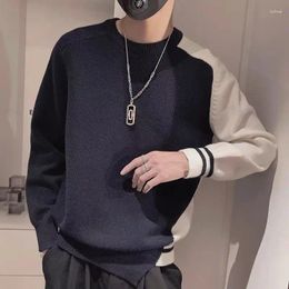 Men's Sweaters Fashion O-Neck Spliced Korean Asymmetrical Clothing 2023 Winter Loose Knitted Casual Pullovers All-match Tops