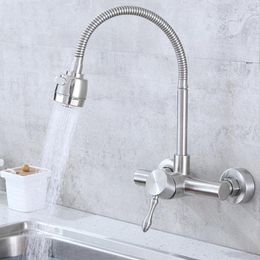 Bathroom Sink Faucets Wall Mounted Stainless Steel Brushed Single Universal Pipe Kitchen And Cold Water Faucet Ceramic Spool