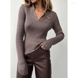 Women's Sweaters Women Long Sleeve Polo Collar Knitted Pullovers Solid Colour Sheath Jumpers Slight Strech High Street Slim Fit 2023