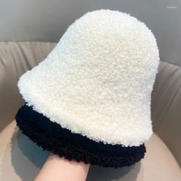 Berets Korean Style Lamb Wool Bucket Hat For Women Dome Autumn And Winter Cover Face Keep Warm Japanese Dopamine Fisherman