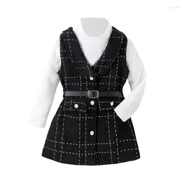 Clothing Sets Kids Toddler Girl Fall Outfits Sleeveless Belted Jacket Dress Long Sleeve Tops Set Suit