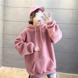 Women's Hoodies Fall Winter Lamb Velvet Ladies Hoodie Thickening Plus Loose Alphabet Embroidery Solid Color Girl Pullover