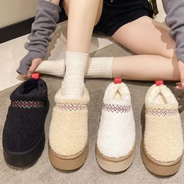 Winter ug slippers retro women snow warm suede leather lazy loafers shoes ytmtloy 2024 lady female zapatos de mujer indoor flock thick soled snow ug boots wool boots