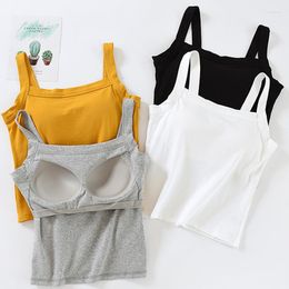 Women's Sleepwear Thin Summer Pajamas Tops Cotton Sling Vest Shirt Casual Chest Pad Women One Piece Sleep T-Shirt Outside Wear