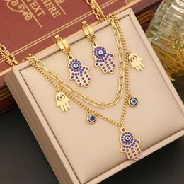 Pendant Necklaces 316L Stainless Steel Purple Zircon Palm Necklace For Women Fashion 2-layer Non Fading Neck Chain Party Jewelry Wholesale