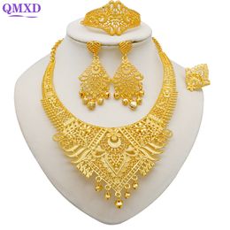 Wedding Jewellery Sets Ethiopia Indian Gold Colour Jewellery Sets Wedding African Party Gift Choker Necklace Bracelet Earring Nigerian Bridal Set 230425